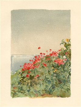 Childe Hassam chromolithograph "Poppy Bank in the Early Morning"