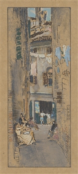 James Whistler lithograph "Bead-Stringers, Venice" 1905