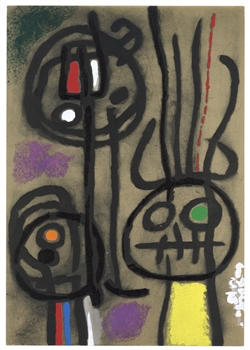 Joan Miro Personnage et oiseau pochoir 1965 Cartones