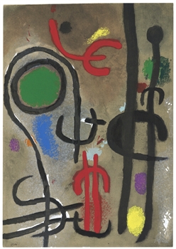 Joan Miro "Femme et oiseau dans la nuit" pochoir 1965 | Cartones