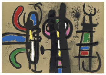 Joan Miro "Personnage et oiseau" pochoir 1965 | Cartones
