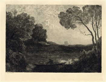 Jean-Baptiste Corot etching "Soleil Couchant"