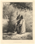 Jean-Francois Millet etching "La cueillette des haricots"