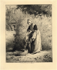 Jean-Francois Millet etching "La cueillette des haricots"