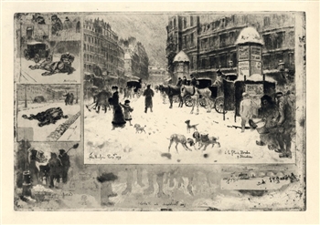 Felix Buhot "Lâ€™Hiver a Paris" original etching on japon paper