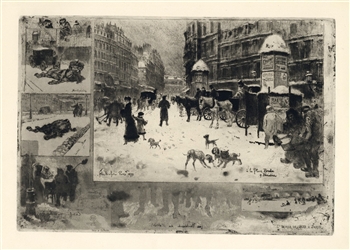 Felix Buhot "Lâ€™Hiver a Paris" original etching