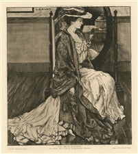 Leon Cauvy original etching Les deux miroirs
