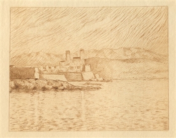 Claude Monet etching Vue d'Antibes, Monet Impressionist art 1892 L'Art Impressionniste