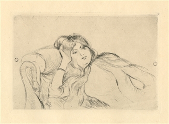 Berthe Morisot original etching drypoint Jeune fille au repos