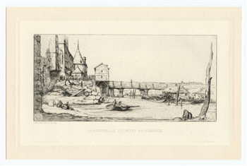 Charles Meryon etching "Passerelle du Pont au Change"