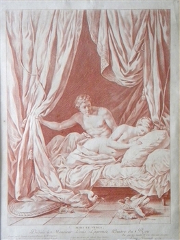 Louis-Marin Bonnet "Mars et Venus" rare crayon engraving, 1772