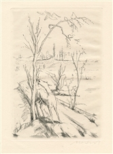 Felix Meseck Landschaft mit Ziegen signed original etching