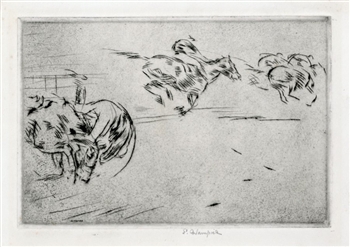 Edmund Blampied pencil-signed "The Tumble" etching and drypoint