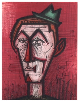 Bernard Buffet original lithograph "Clown on a Red Background"