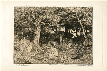 Theodore Rousseau "Chenes de Roche" original etching