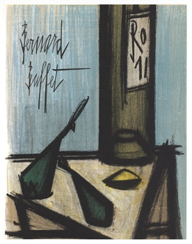 Bernard Buffet original lithograph "Still Life with Bottle"