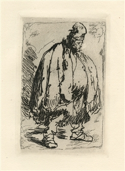 Rembrandt van Rijn (after) "A Stout Man in a large Cloak" etching