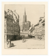 Herman Armour Webster original etching "La place de l'hopital a Strasbourg""