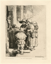 Rembrandt van Rijn (after) "Beggars Receiving Alms" etching
