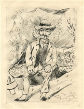 Rudolf Grossmann "Der alte Gartner" original etching