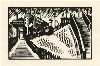 Edward Wadsworth original woodcut "Landscape: West Riding"