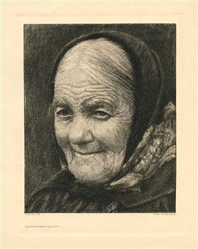 Georg Jahn original etching "Alte Frau"
