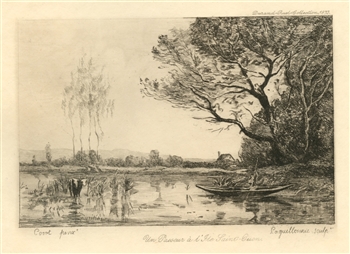 Jean-Baptiste Corot etching "Une Passeur a l'Ile Saint-Ouen"