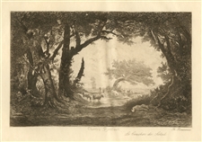 Theodore Rousseau "Le Coucher de Soleil" etching