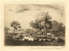 Narcisse Virgile Diaz etching "Chenes et Mare sur le chemin de Bellecroix"