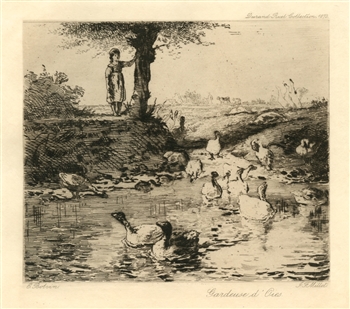 Jean-Francois Millet etching "Gardeuse d'Oies"
