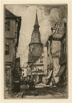 Clarence Gagnon "La tour de l'horloge a Dinan" original etching