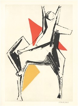 Marino Marini lithograph Le cavalier sur un fond gris