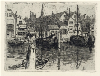 George Charles Aid original etching "La Meuse a Dordrecht