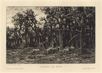 Charles Emile Jacque "Lisiere de bois" original etching