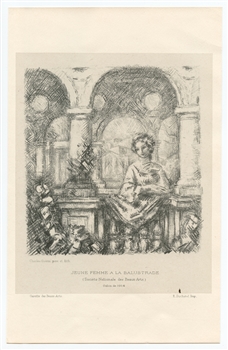 Charles Guerin lithograph Jeune femme balustrade