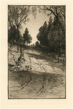 James Smillie original etching Up the Hill