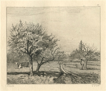 Camille Pissarro etching Orchard in Bloom, Louveciennes