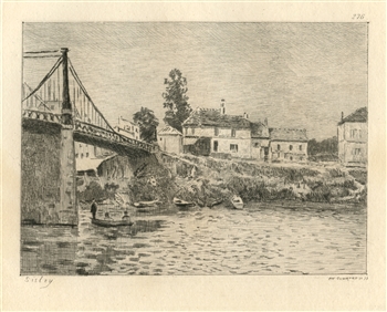 Alfred Sisley etching Bridge at Villeneuve la Garenne