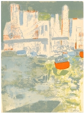 Paul Guiramand original lithograph "Le port de New York"