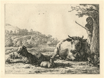 Karel Dujardin original etching "Pastoral"