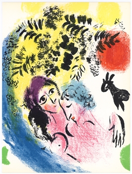 Marc Chagall original lithograph Lovers with Red Sun