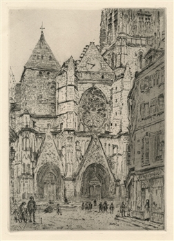 John Marin original etching "La Cathedrale de Meaux"