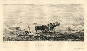 Charles Daubigny "Plage de Villerville" original etching