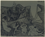 Pablo Picasso linocut "Bacchanal with Pair of Lovers and Owl"