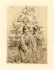 Albert Besnard original etching Au bord du Gange a Benares
