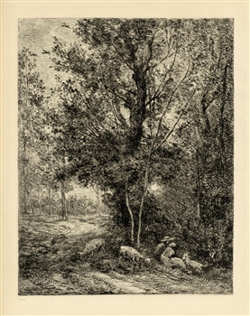 Charles Daubigny "Le Berger et la Bergere" original etching