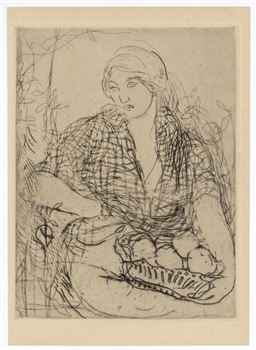 Edmond Aman-Jean etching La femme a la courbeille