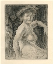 Albert Besnard original etching femme nue