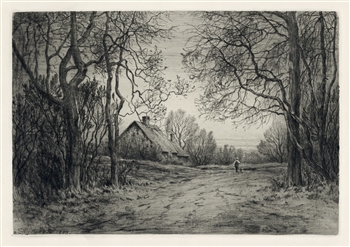 Henry Farrer original etching Winter Evening