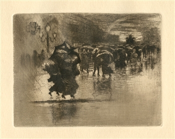 Felix Buhot Sous l'averse original etching and aquatint